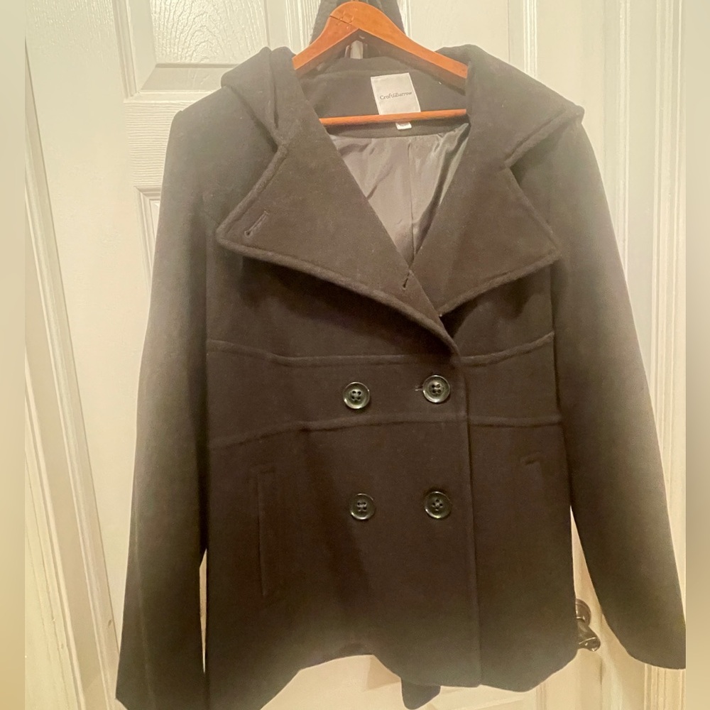 Croft and Barrow womens Wool blend double-breasted pea coat.Dark Green, Size L.